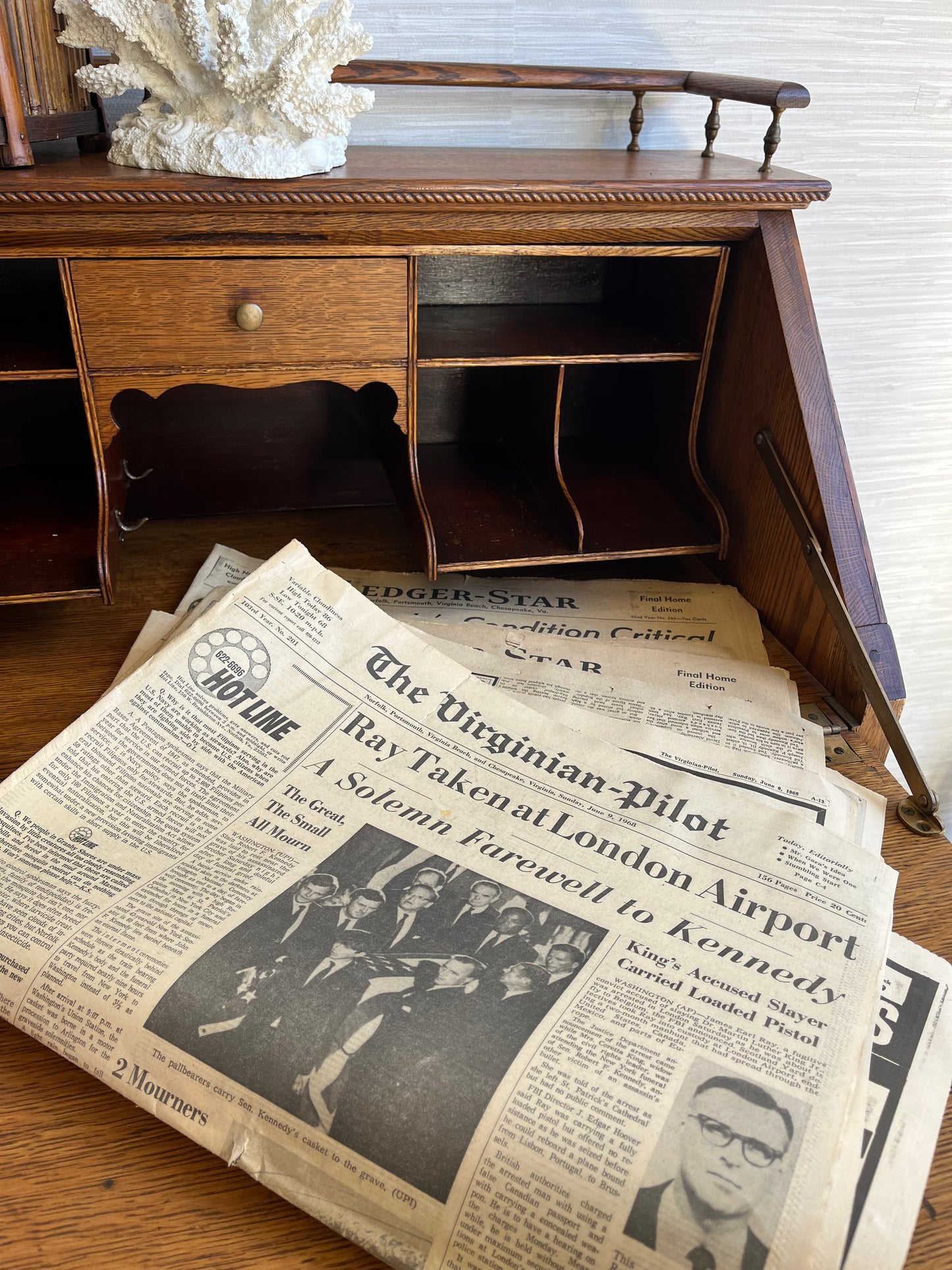 Stack of 1968 Virginia Pilot / Ledger Star JFK Assassination Newspapers