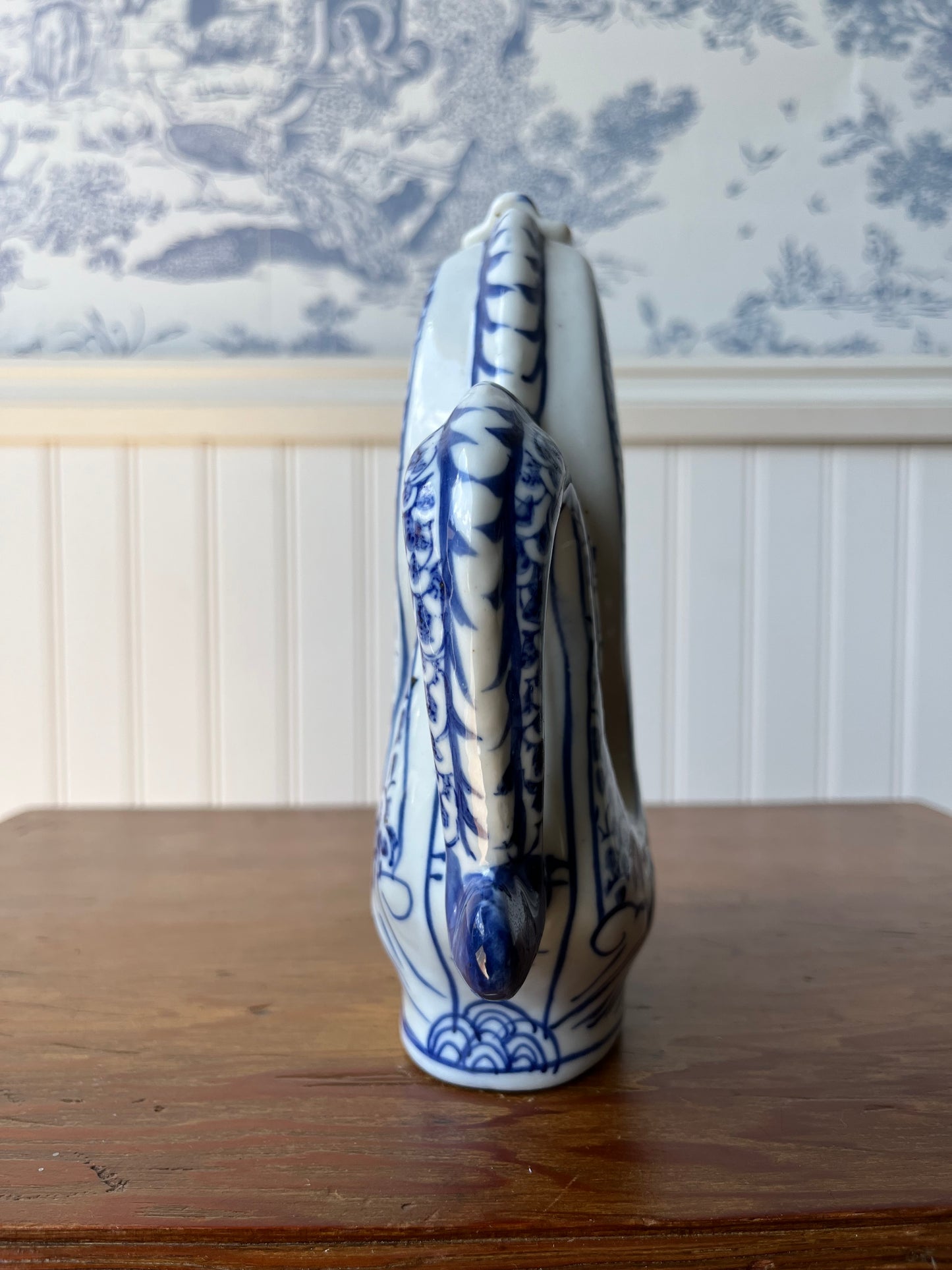 Vintage Hand Painted Blue and White Porcelain Chinese Dragon Teapot with Reign Mark