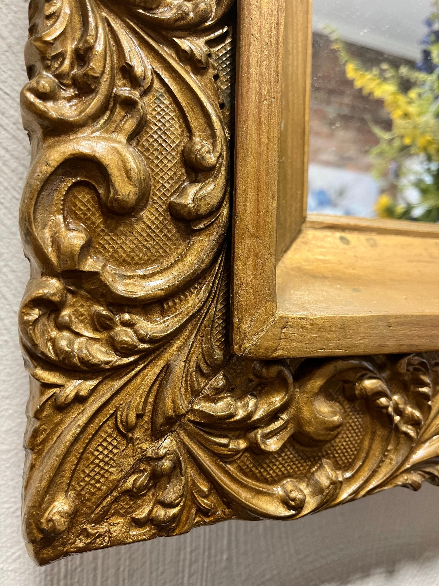 Exquisite Antique Giltwood Mirror with Intricate Gesso Overlay