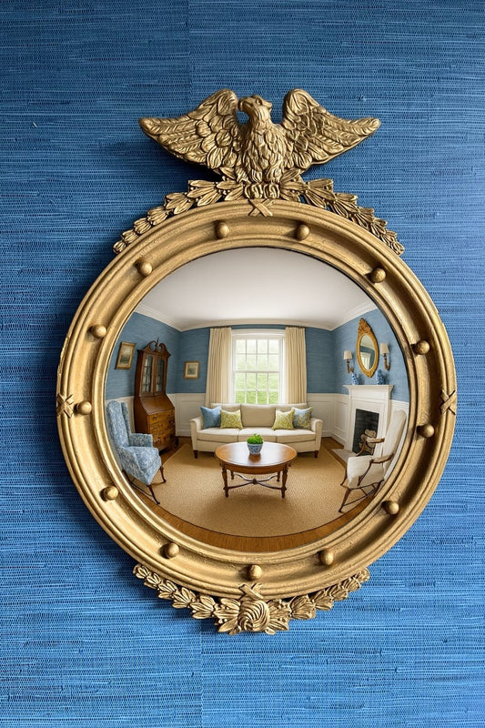Vintage Federal Eagle Convex Gilt Wood Frame Mirror – Made in the USA