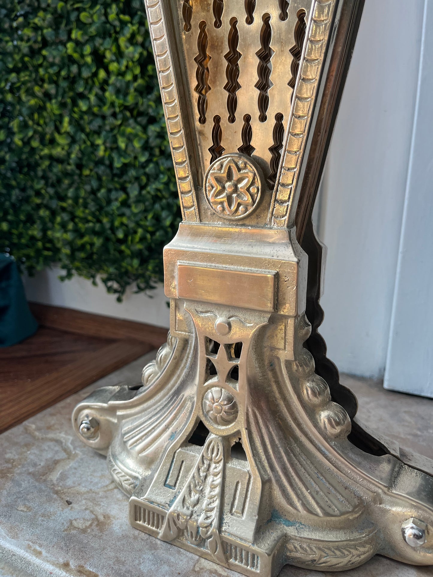 1920s Cameo Victorian Style Brass Peacock Fireplace Folding Fan Screen