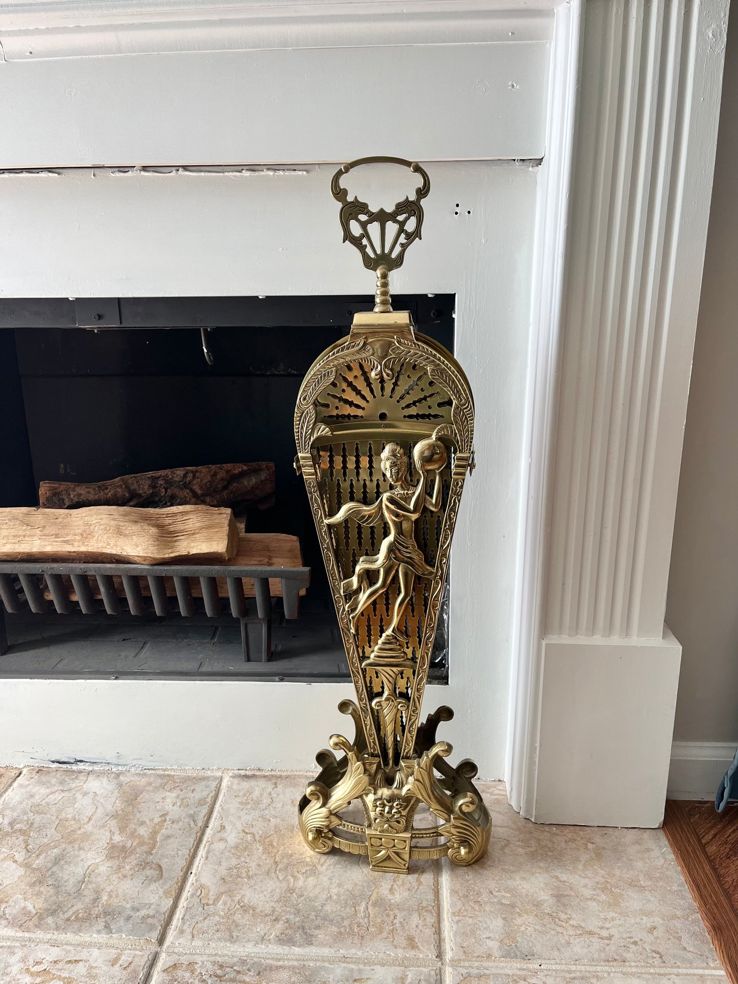 Vintage Brass Peacock Folding Fireplace Screen