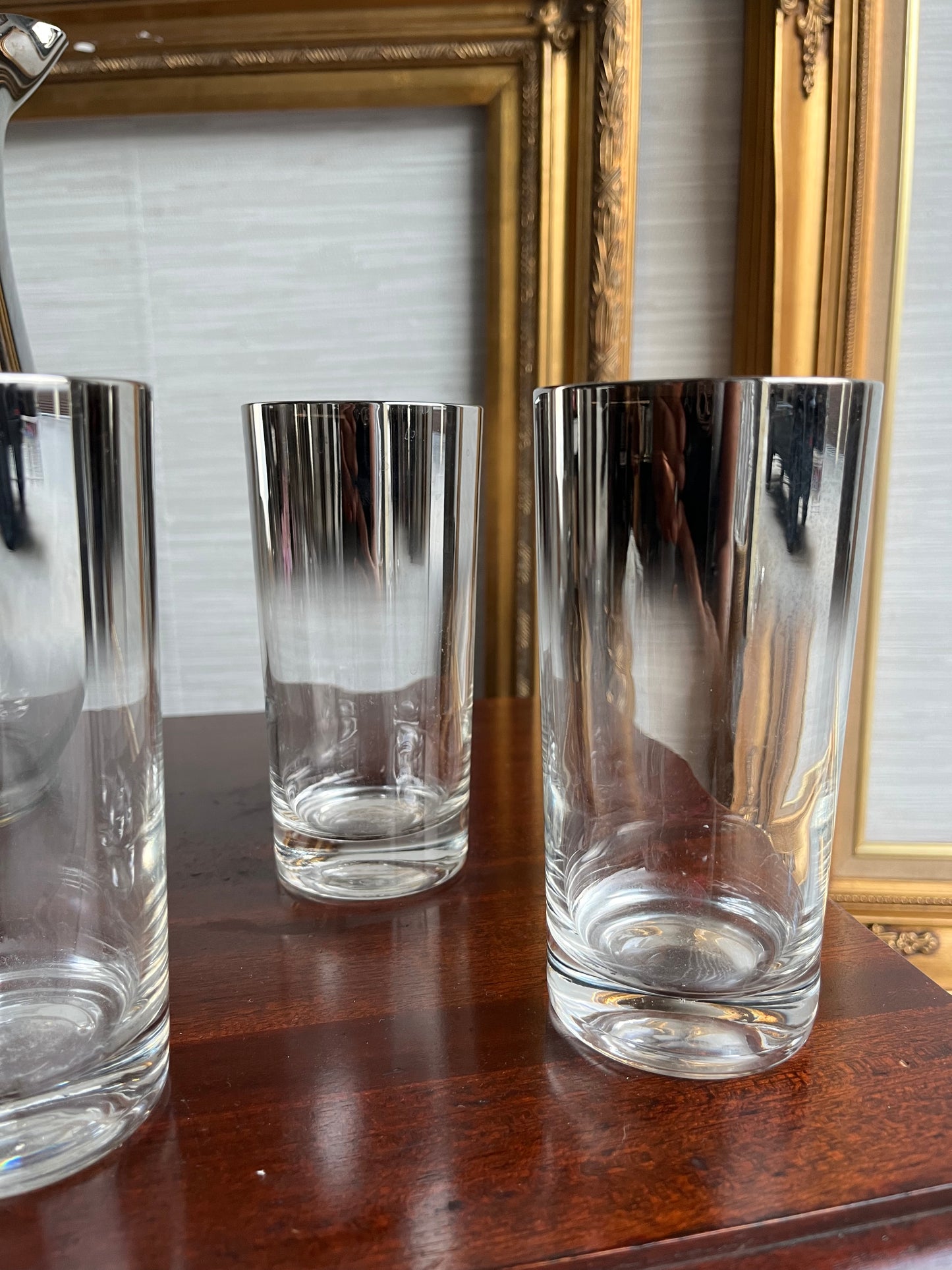 Dorothy Thorpe Style Mid Century Silver Fade Pitcher & Six Highball Glasses