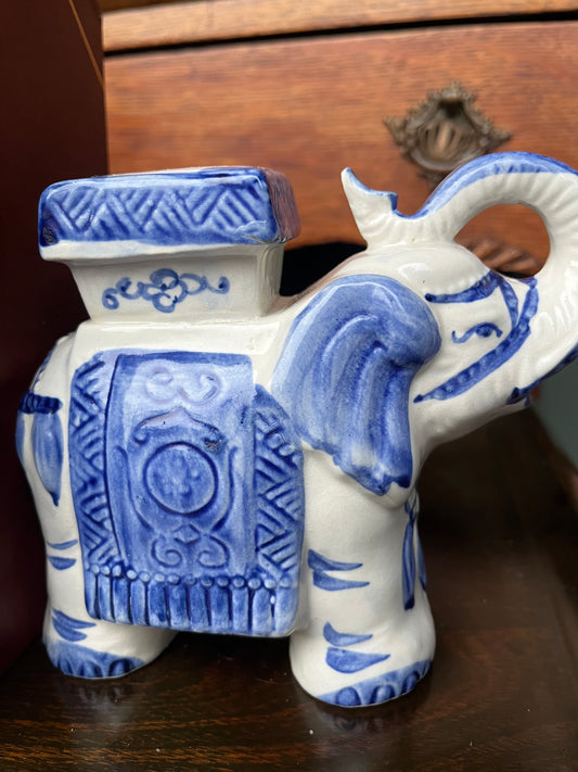 Vintage Blue & White Elephant Figurine