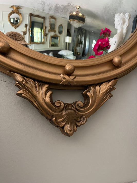 Antique Federalist Eagle Hand Carved Bullseye Gilt Wood Mirror