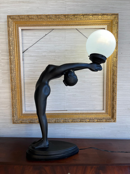 Vintage Art Deco Revival Nude Black Woman Stretching Globe Lamp – Le Verrier Style