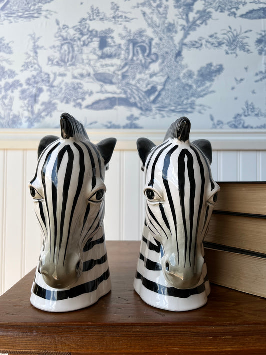 Vintage Pair of Fitz and Floyd Hand Painted Ceramic Zebra Bookends
