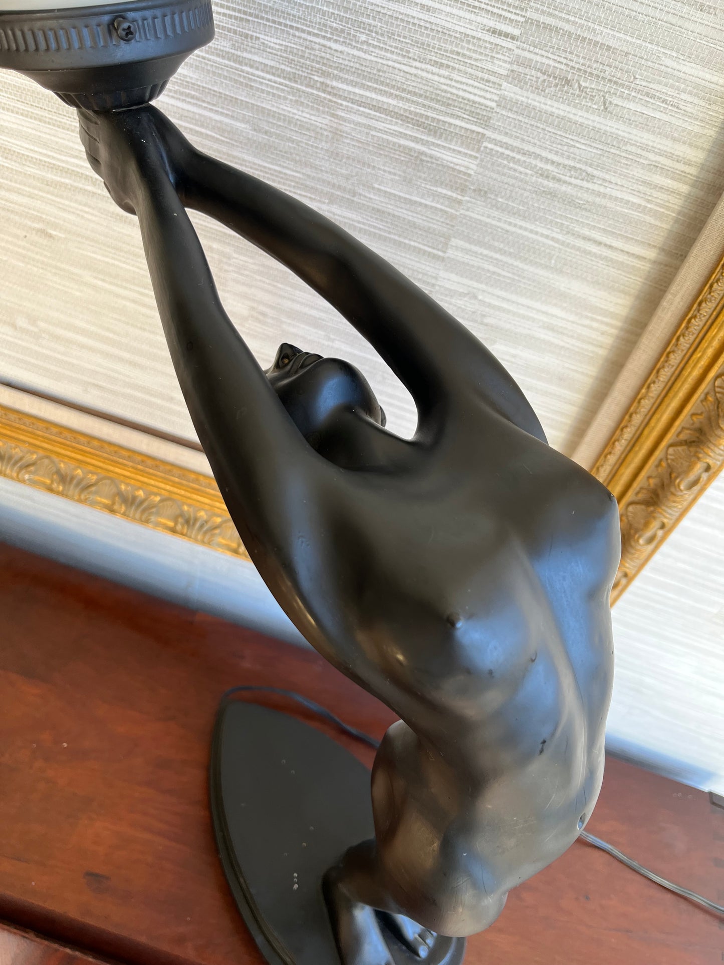 Vintage Art Deco Revival Nude Black Woman Stretching Globe Lamp – Le Verrier Style