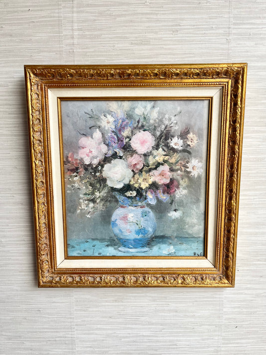 Vintage Marcel Dyf Style Framed Floral Still Life in Gilt Framed Print