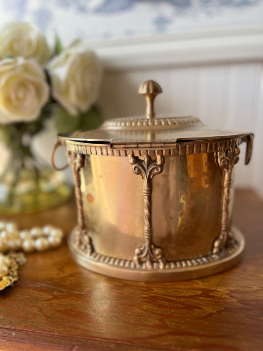 Vintage Neoclassical Style Brass Lidded Box | Jewelry Box, Biscuit Tin, Storage, Tea Caddy
