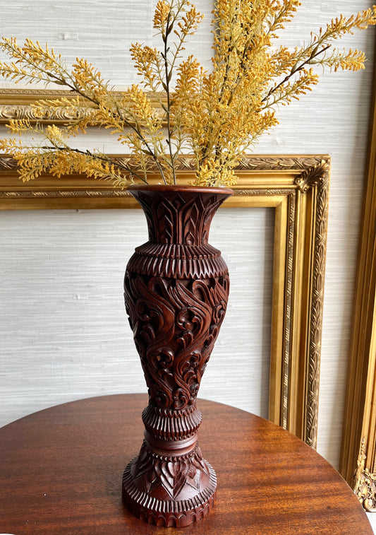 Vintage Hand Carved Wood Vase