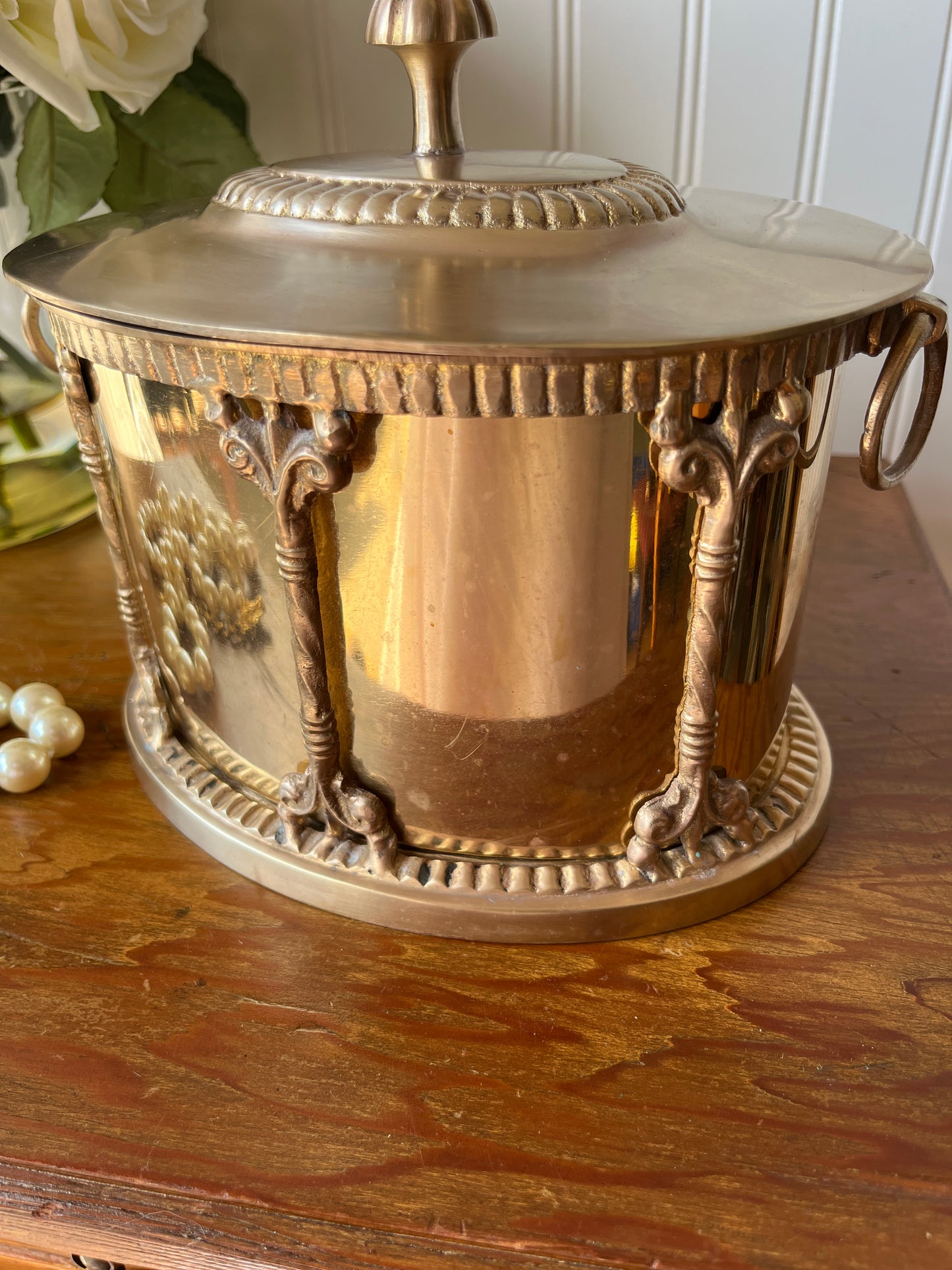 Vintage Neoclassical Style Brass Lidded Box | Jewelry Box, Biscuit Tin, Storage, Tea Caddy