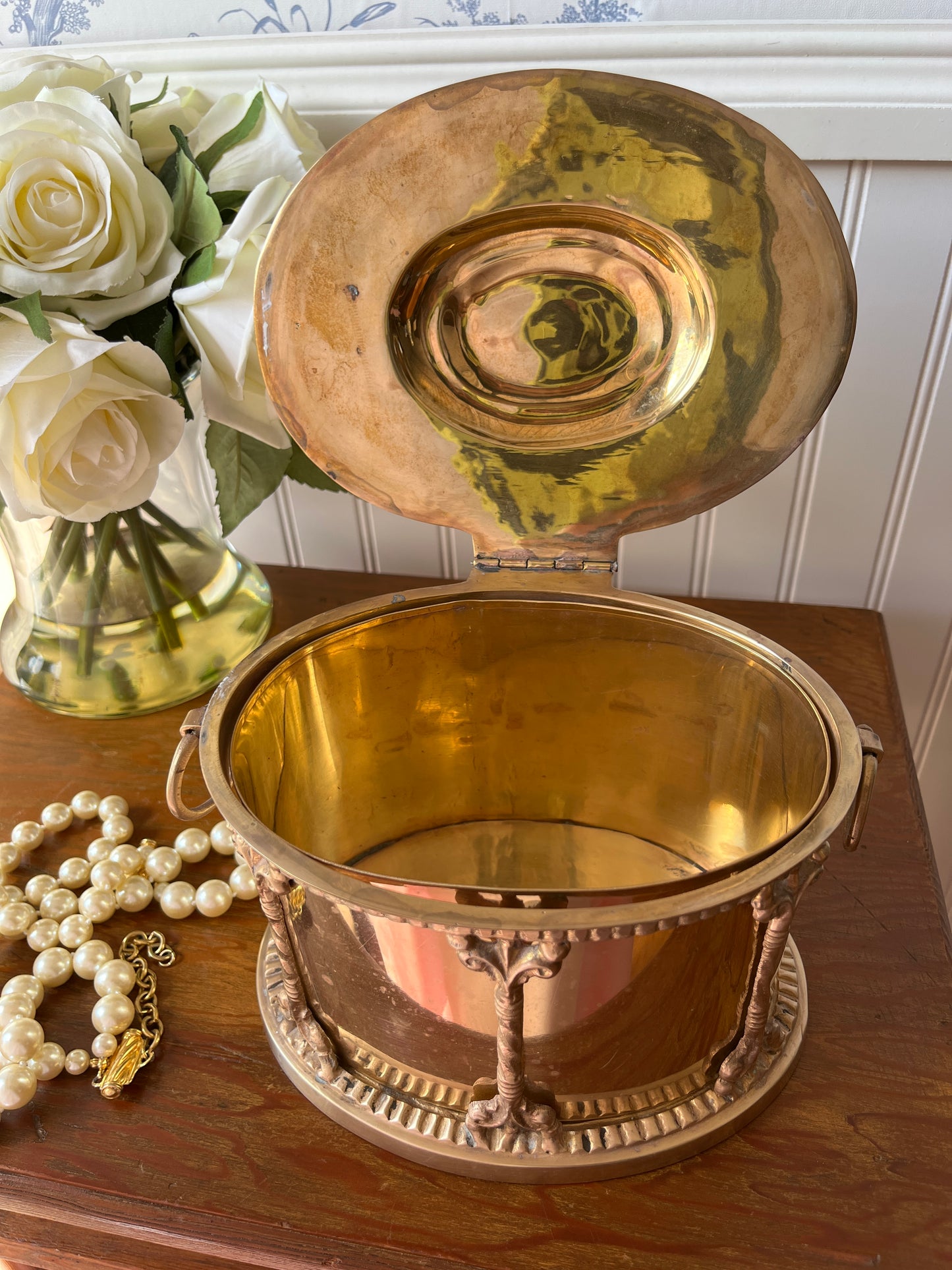 Vintage Neoclassical Style Brass Lidded Box | Jewelry Box, Biscuit Tin, Storage, Tea Caddy