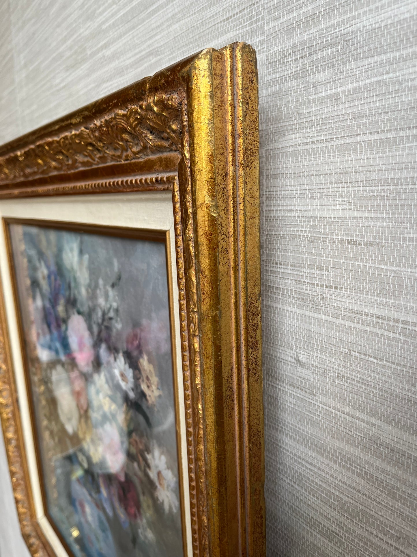 Vintage Marcel Dyf Style Framed Floral Still Life in Gilt Framed Print