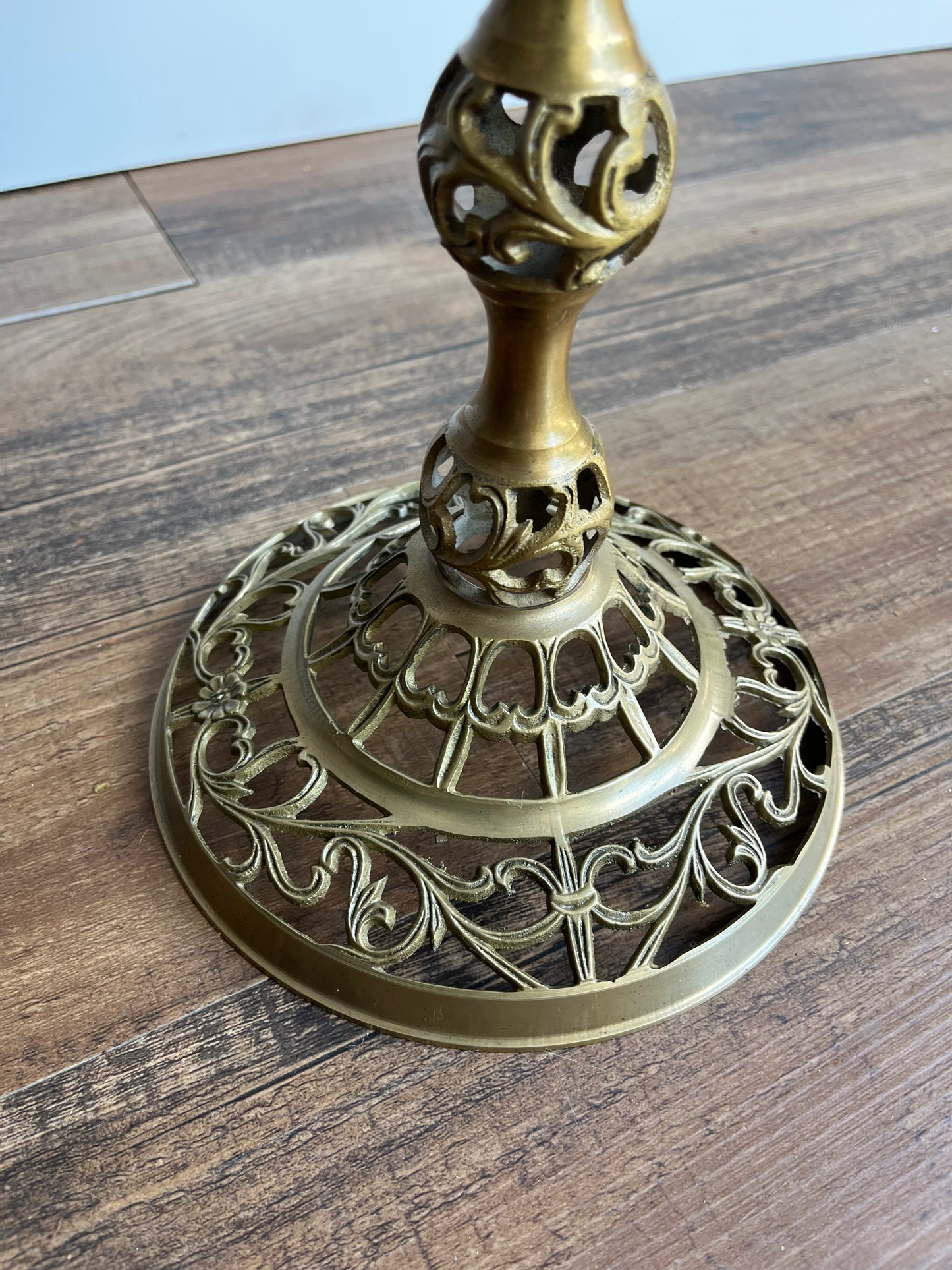 Vintage Reticulated Brass Carrara Marble-Top Accent Table