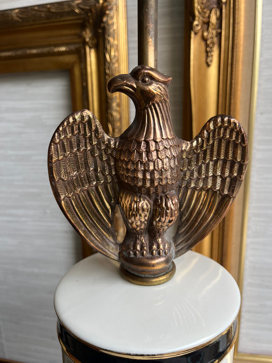 Vintage Mid 20th Century Porcelain & Brass Federal Eagle Lamp