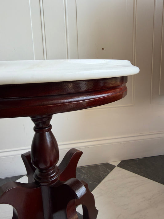 Vintage Italian Marble Top Round Mahogany Pedestal Accent Table