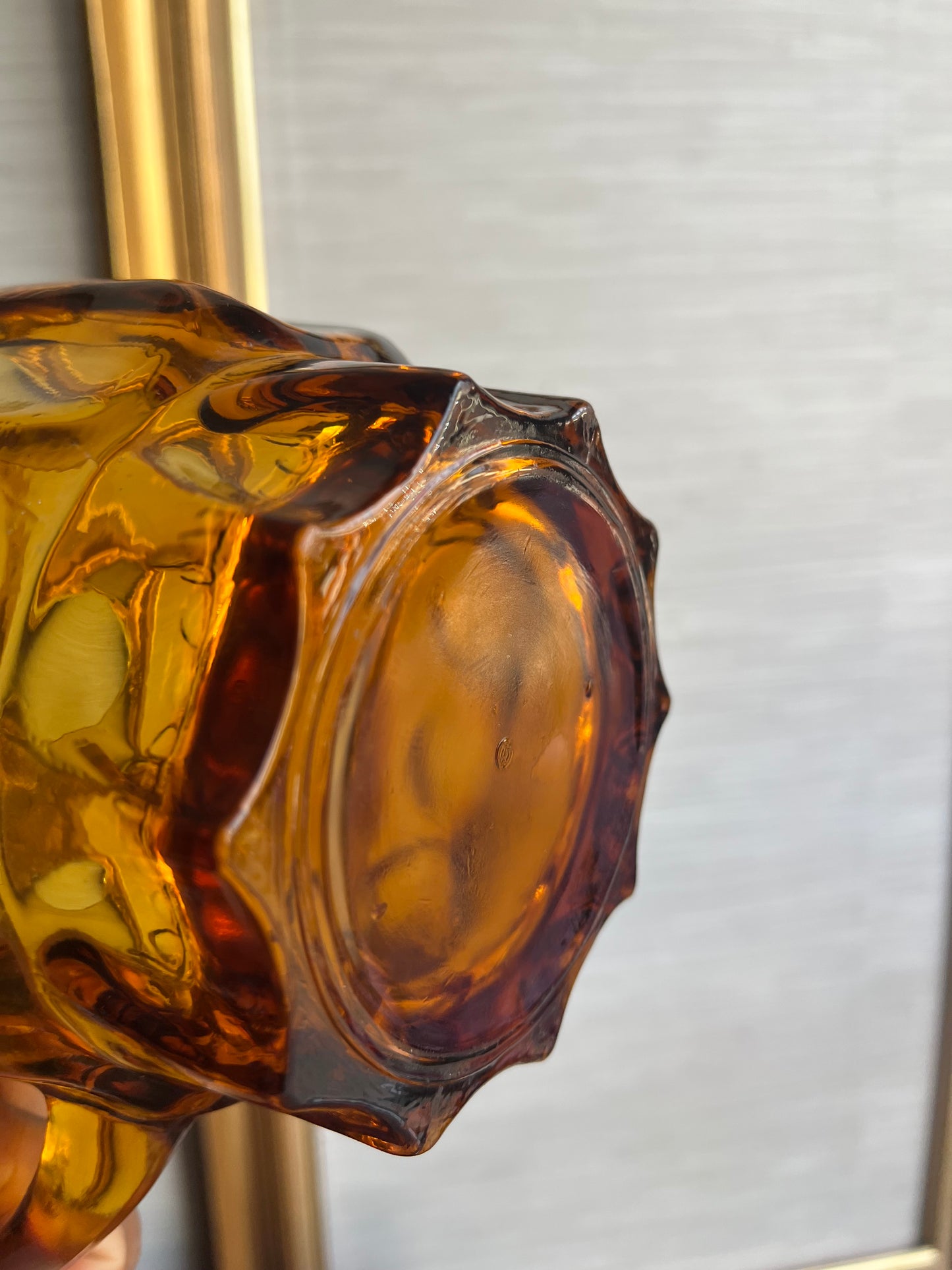 Vintage Hazel Atlas Glass Amber Thumbprint Reflection 1 1/2 qt. Pitcher