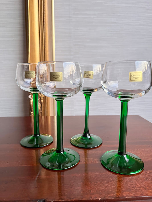 Vintage Green French Luminarc Cordial Glassware, Set of 4, 1970s, France