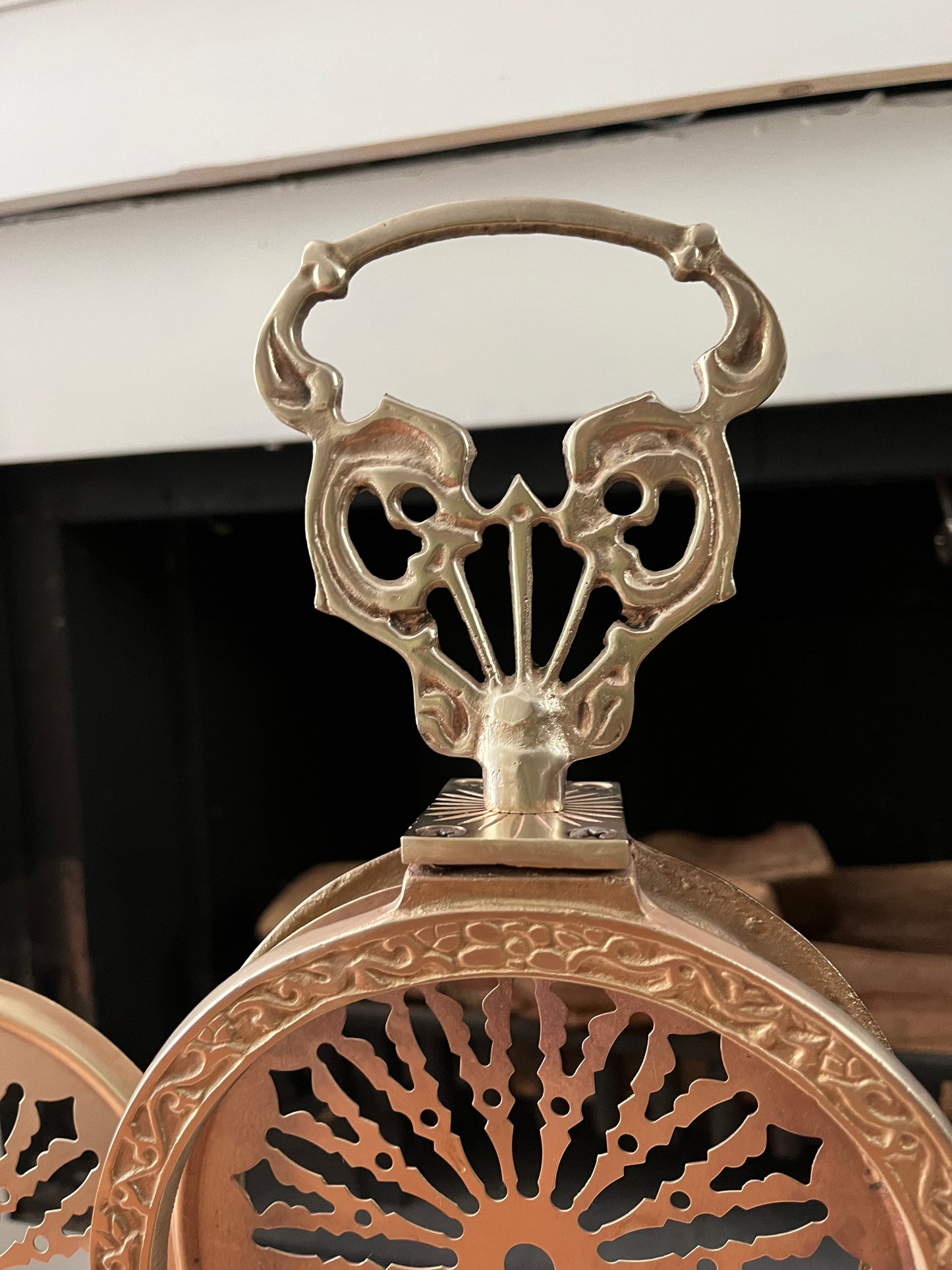 Vintage Solid Brass Pineapple Folding Fan Fireplace Screen