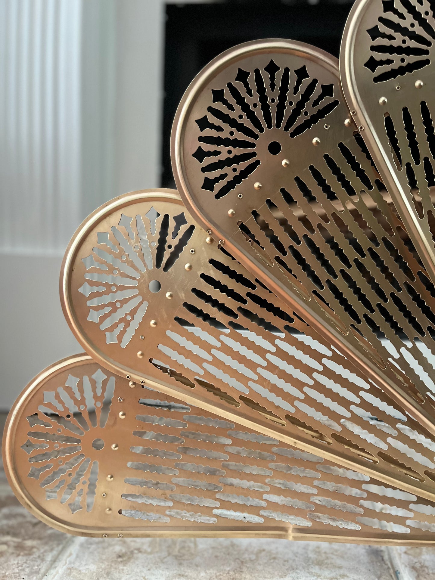Vintage Solid Brass Pineapple Folding Fan Fireplace Screen