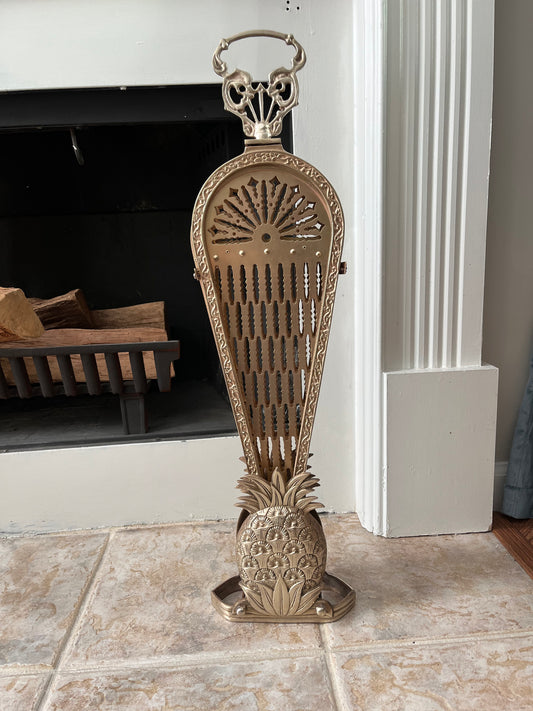 Vintage Solid Brass Pineapple Folding Fan Fireplace Screen
