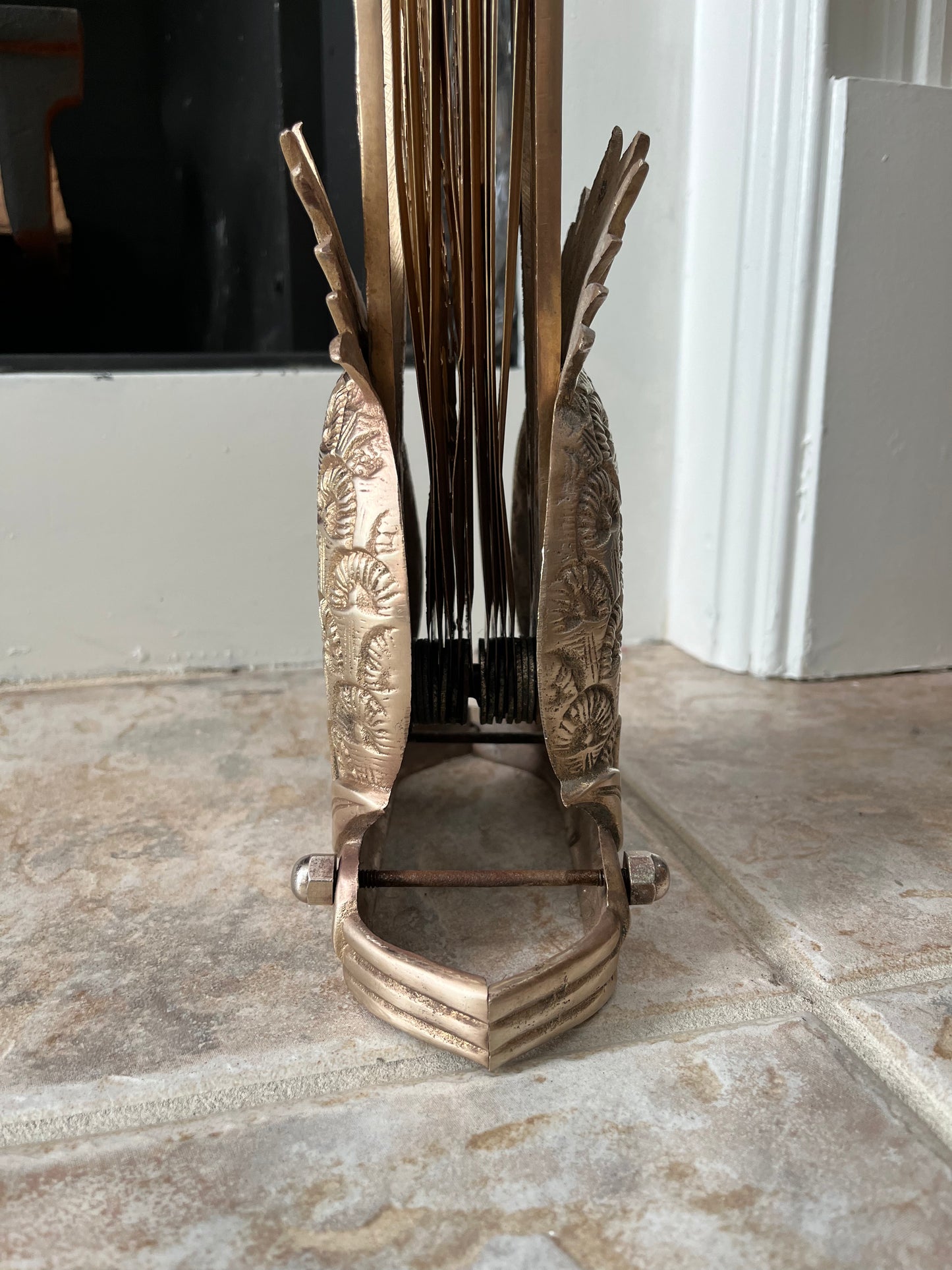Vintage Solid Brass Pineapple Folding Fan Fireplace Screen
