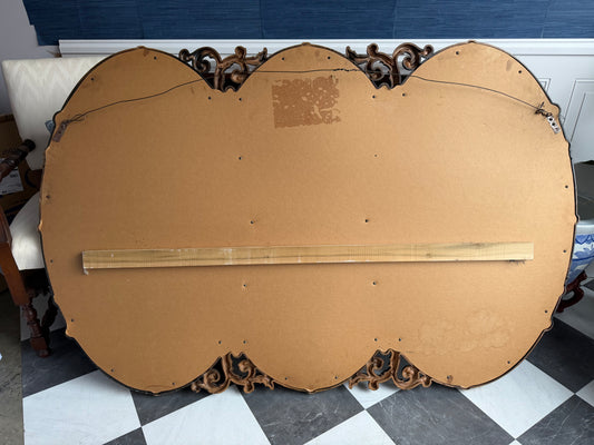Vintage Triptych Oval Ornate Gold Wall Mirror – Attributed to Bassett | Hollywood Regency French Provincial Style