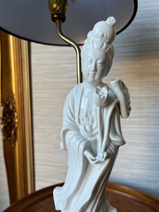 Vintage Blanc de Chine Geisha Japanese Porcelain Lamp