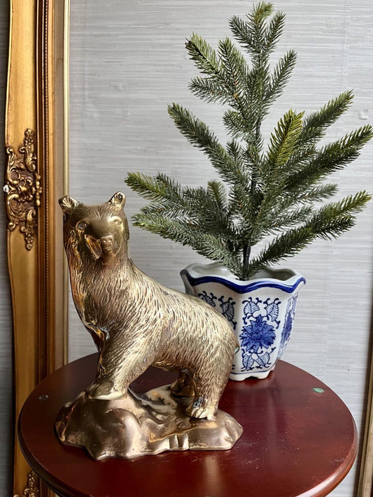 Unique Vintage Large Etched Brass Bear Animal Figurine