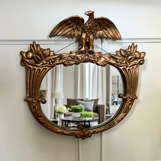Antique 1840s Federalist Cornucopia Eagle Giltwood Gesso Mirror
