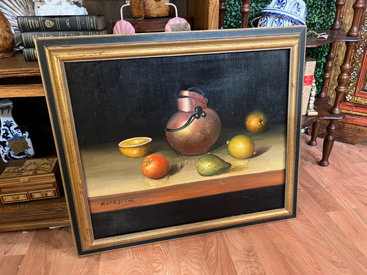 1976 Still Life Framed Fruit Oil Painting