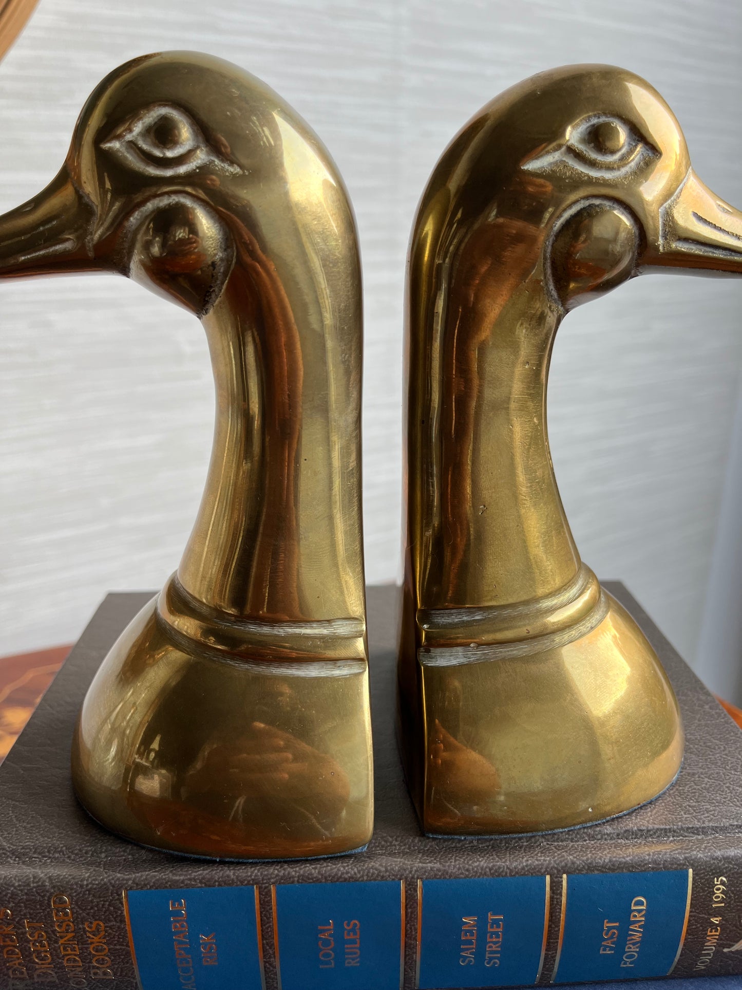 Vintage 1950s Brass Bookends Mallard Duck Head Pair 6" Mid Century Brass Decor
