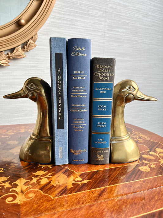 Vintage 1950s Brass Bookends Mallard Duck Head Pair 6" Mid Century Brass Decor
