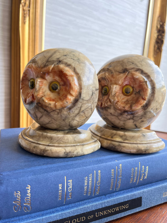 Mid Century Alabaster Owl Bookend Pair