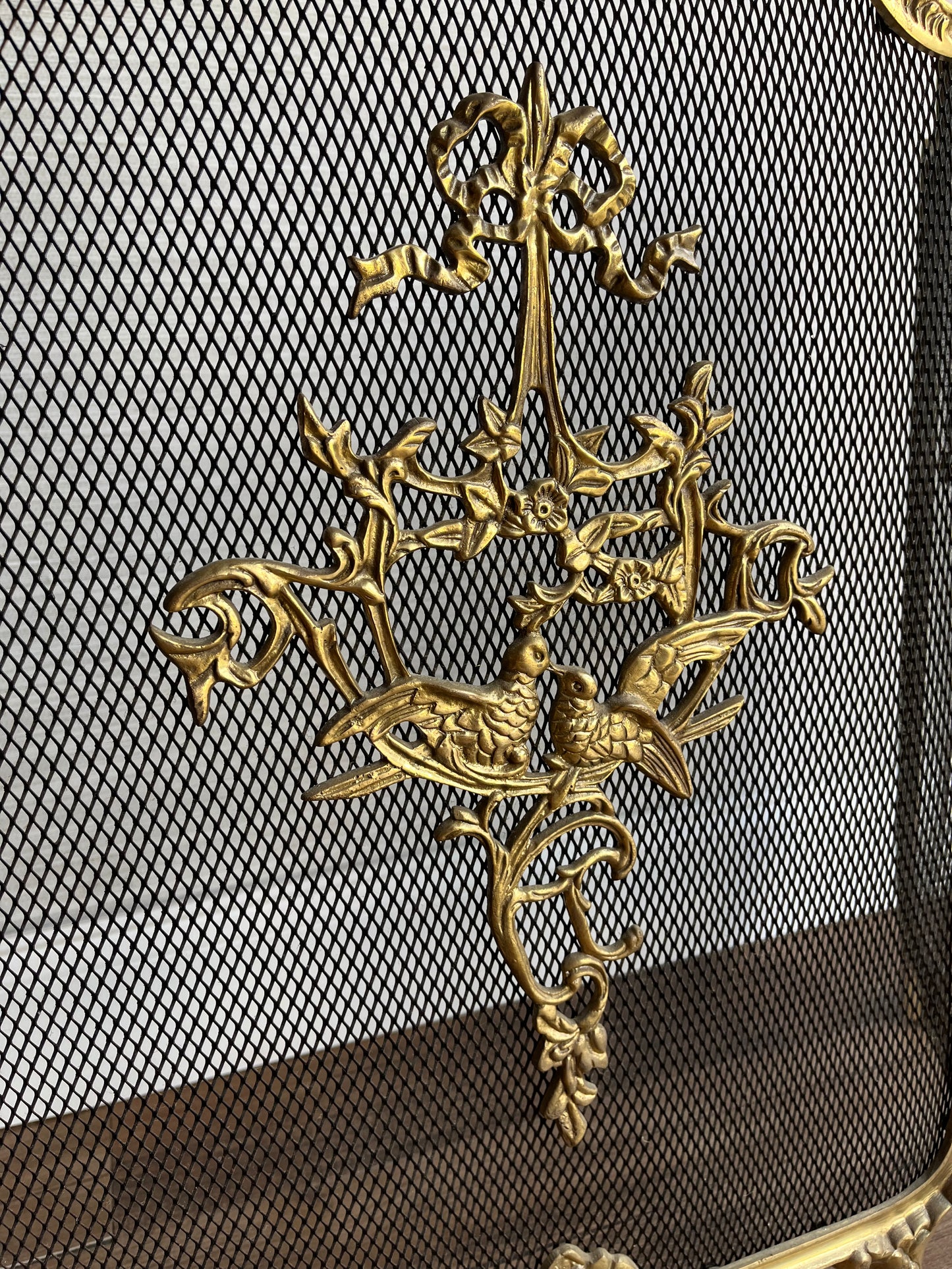 Vintage French Provincial Style Solid Brass Fireplace Screen