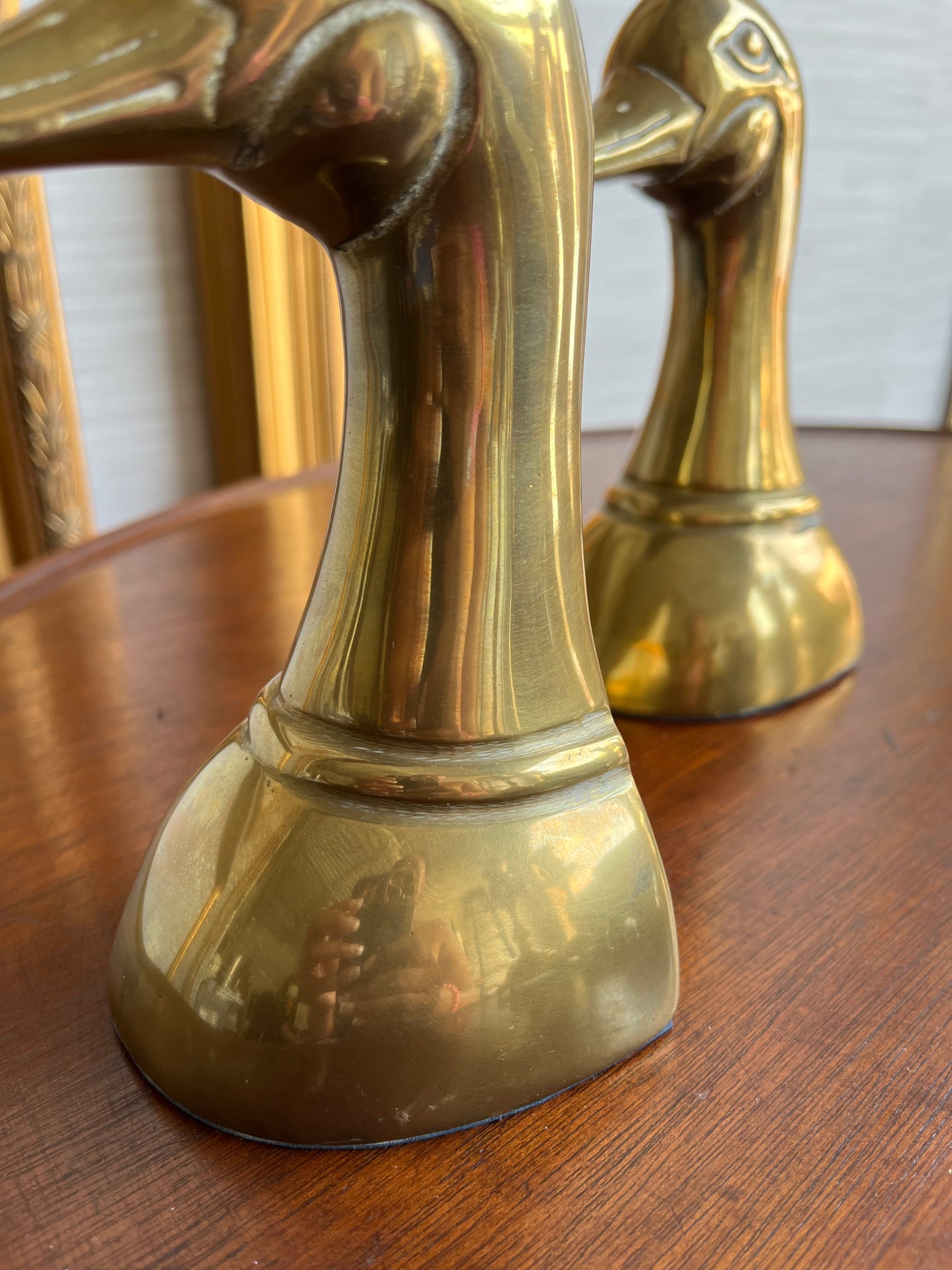 Vintage 1950s Brass Bookends Mallard Duck Head Pair 6" Mid Century Brass Decor