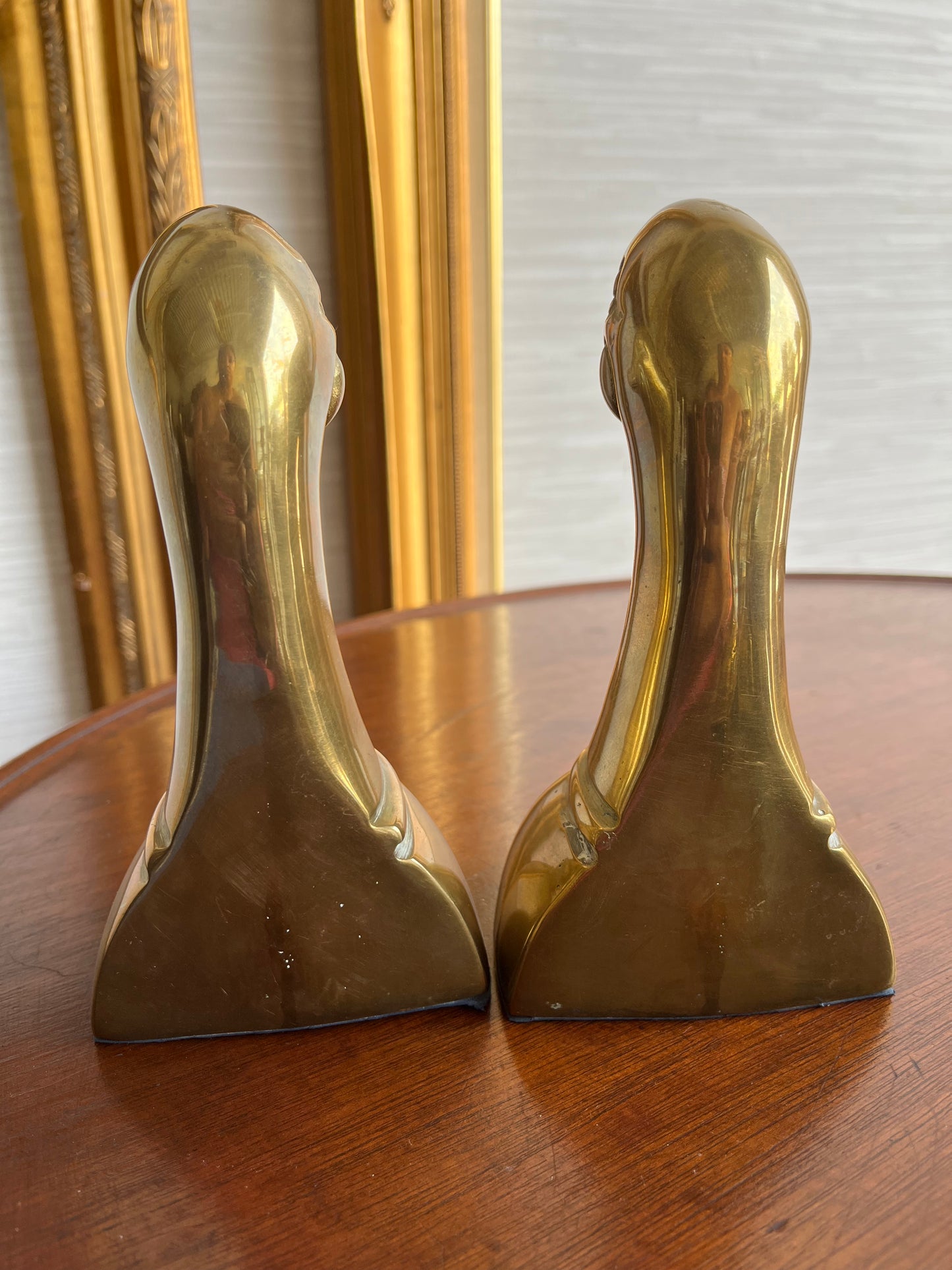 Vintage 1950s Brass Bookends Mallard Duck Head Pair 6" Mid Century Brass Decor