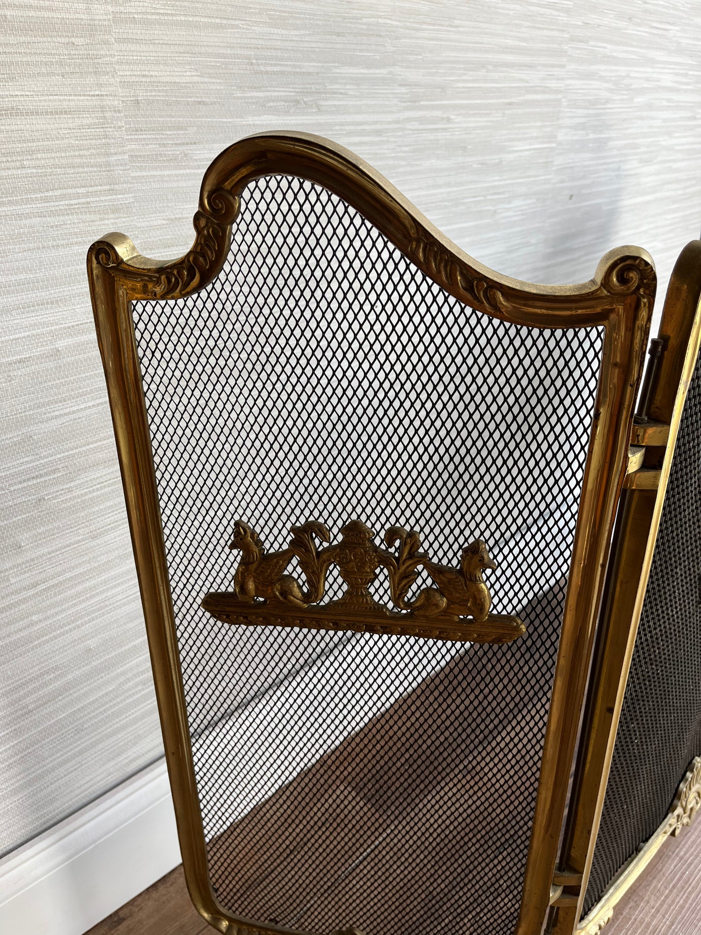 Vintage French Provincial Style Solid Brass Fireplace Screen