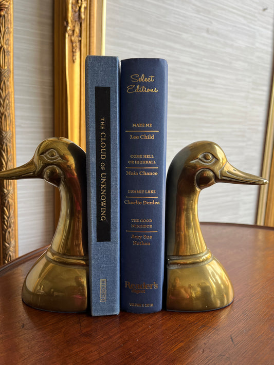Vintage 1950s Brass Bookends Mallard Duck Head Pair 6" Mid Century Brass Decor