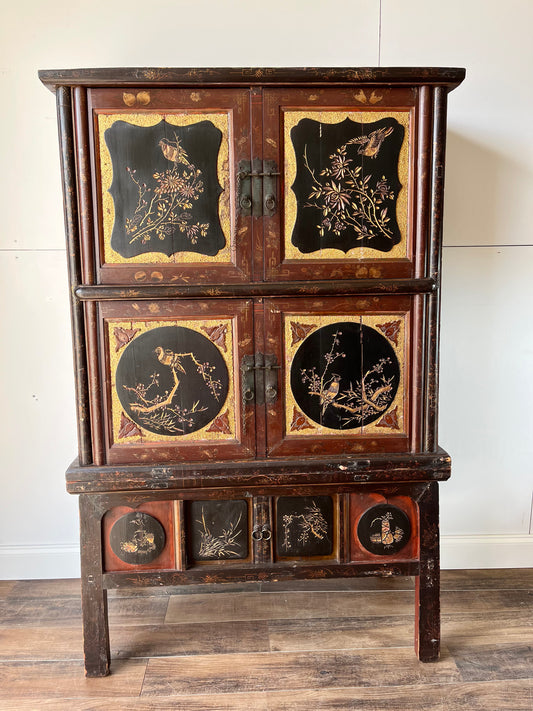 Antique Wedding Dowry Chest Chinese Handpainted Armoire Bar Cabinet