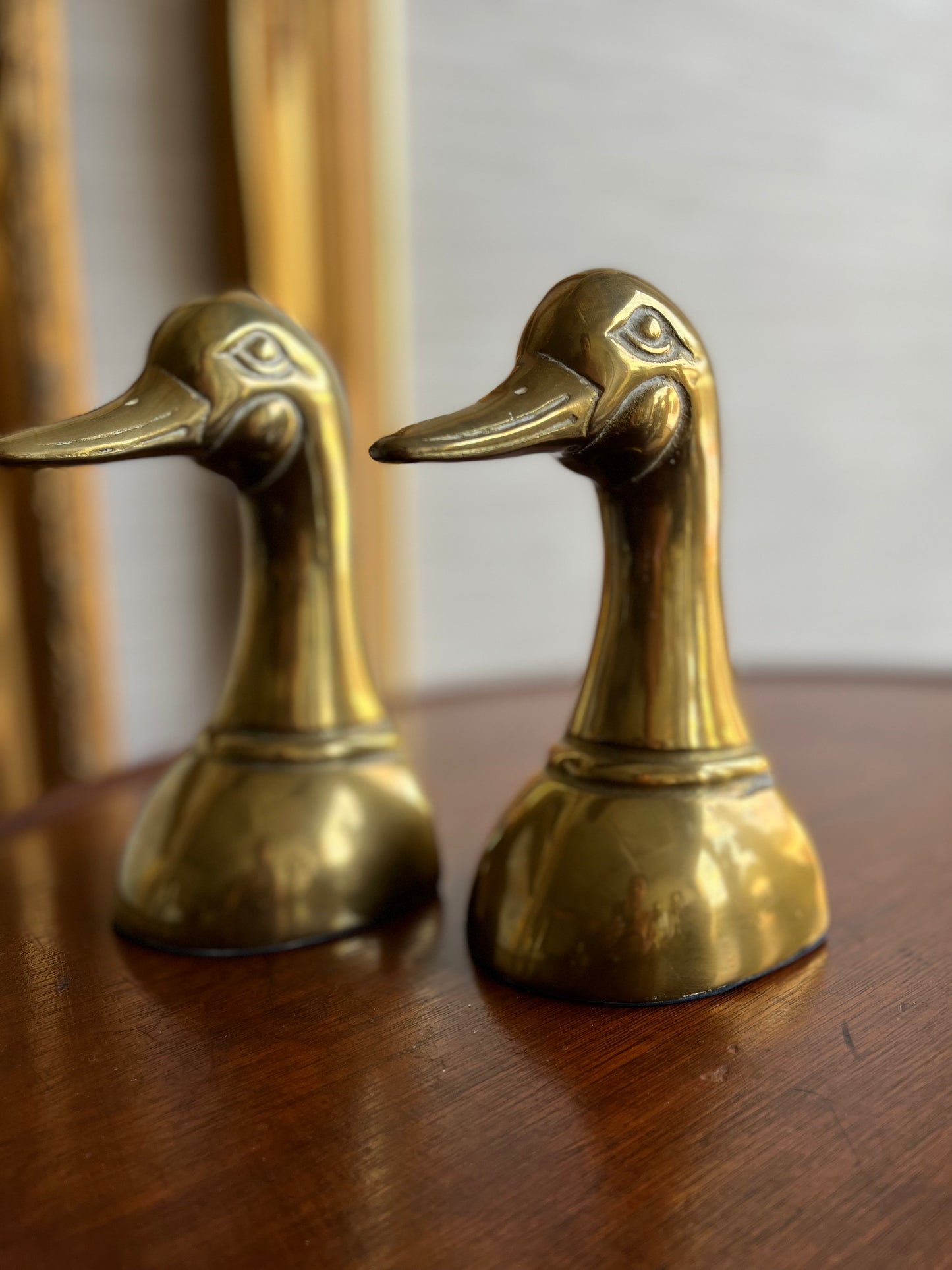 Vintage 1950s Brass Bookends Mallard Duck Head Pair 6" Mid Century Brass Decor