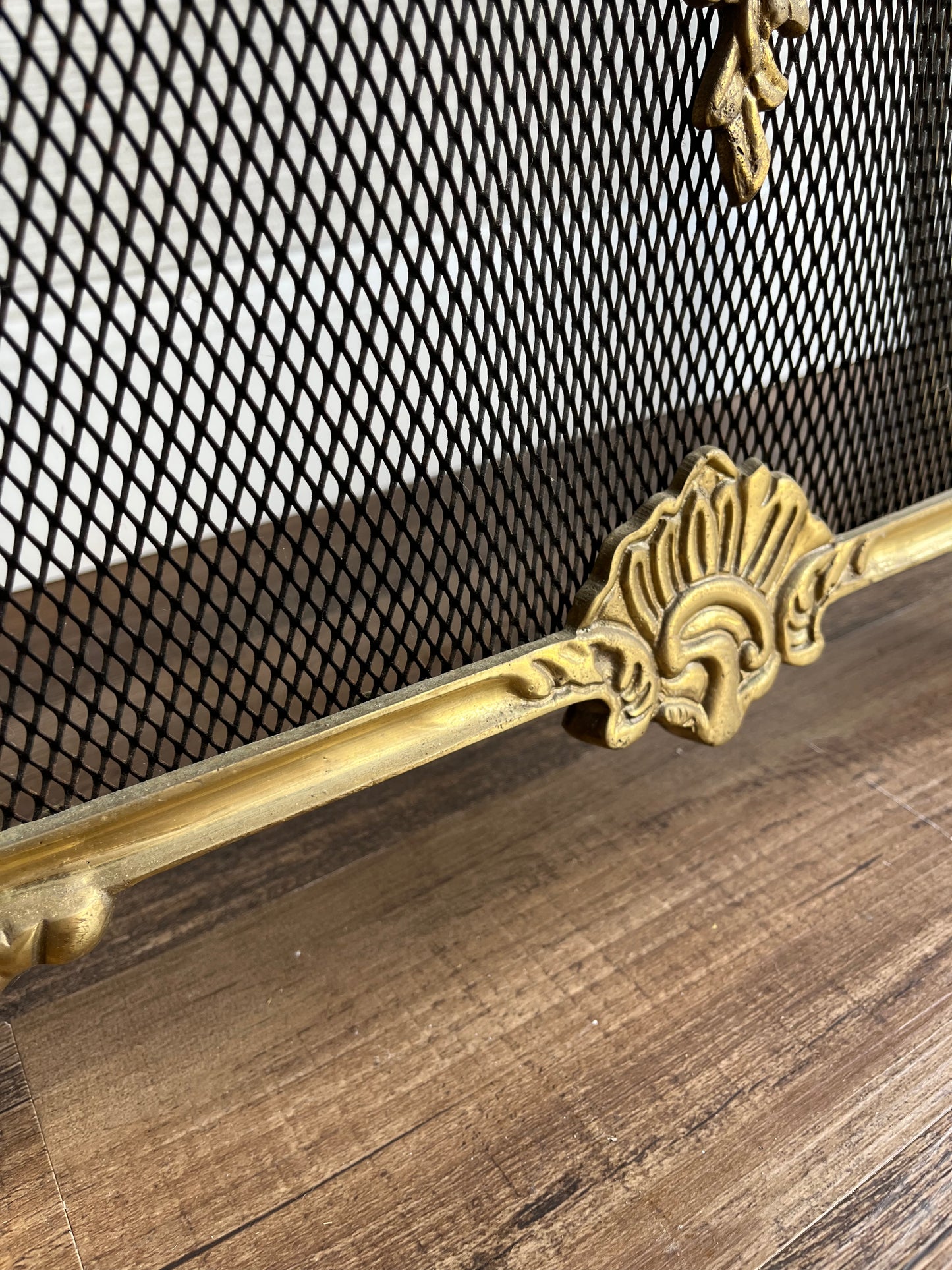 Vintage French Provincial Style Solid Brass Fireplace Screen