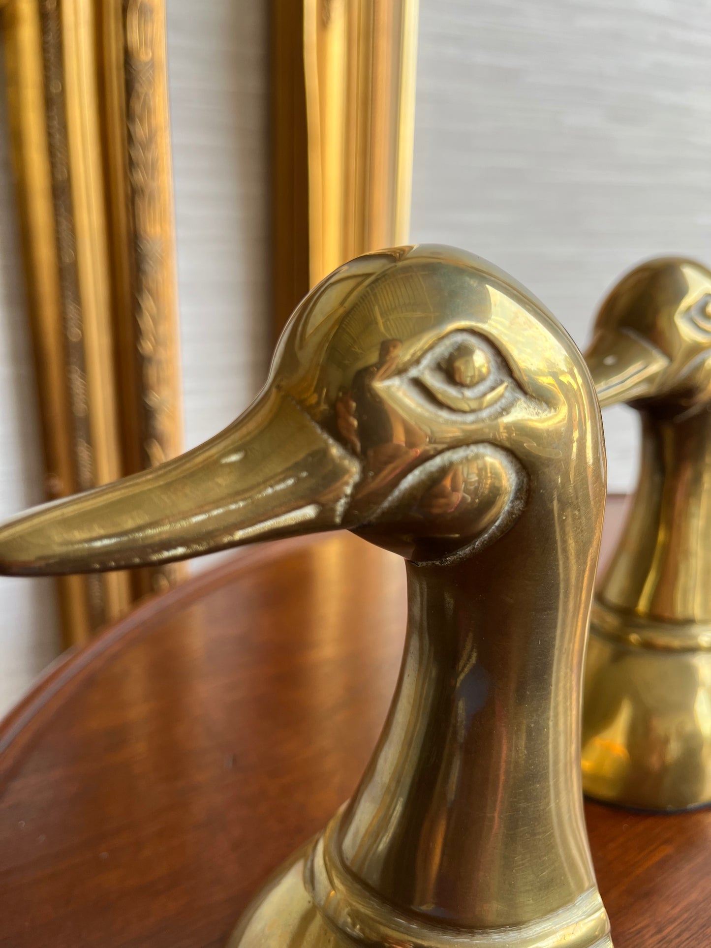Vintage 1950s Brass Bookends Mallard Duck Head Pair 6" Mid Century Brass Decor