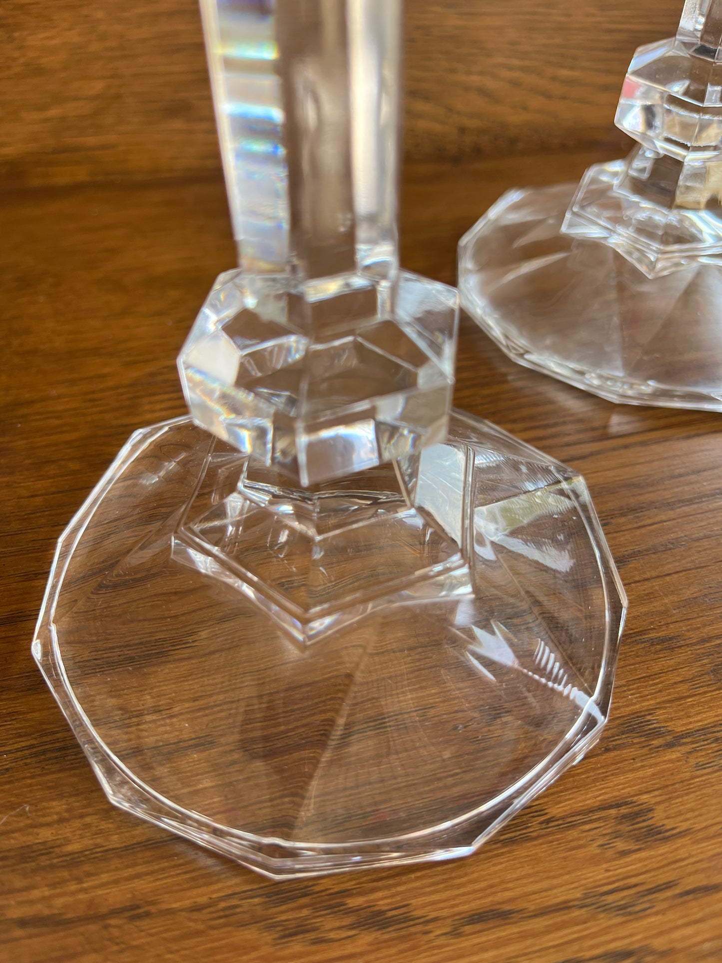 Vintage Pair of Val St. Lambert Style Crystal Glass Candlestick Holders