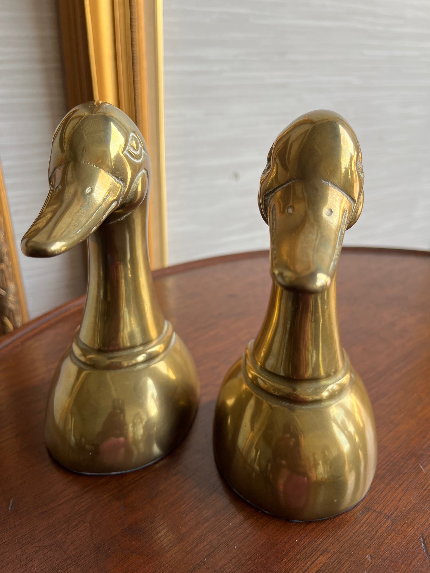 Vintage 1950s Brass Bookends Mallard Duck Head Pair 6" Mid Century Brass Decor
