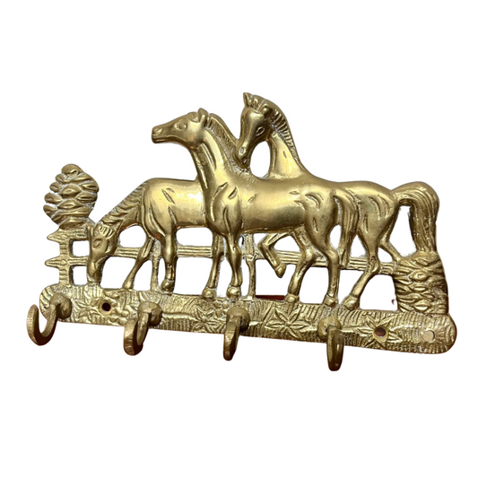 Vintage Brass Horses Vintage Key Display Rack