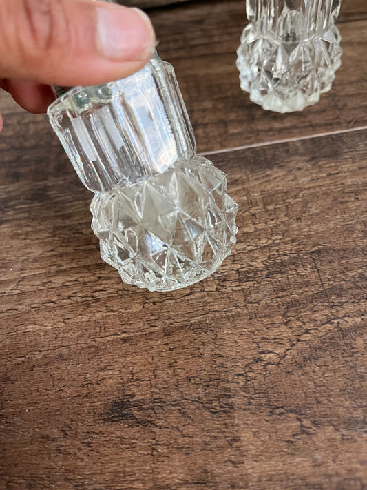 Heavy Vintage Diamond Cut Glass Salt And Pepper Shakers