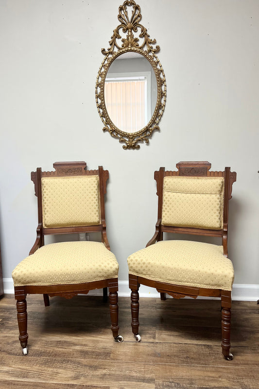 19th Century Eastlake Victorian Parlor Chairs With Casters