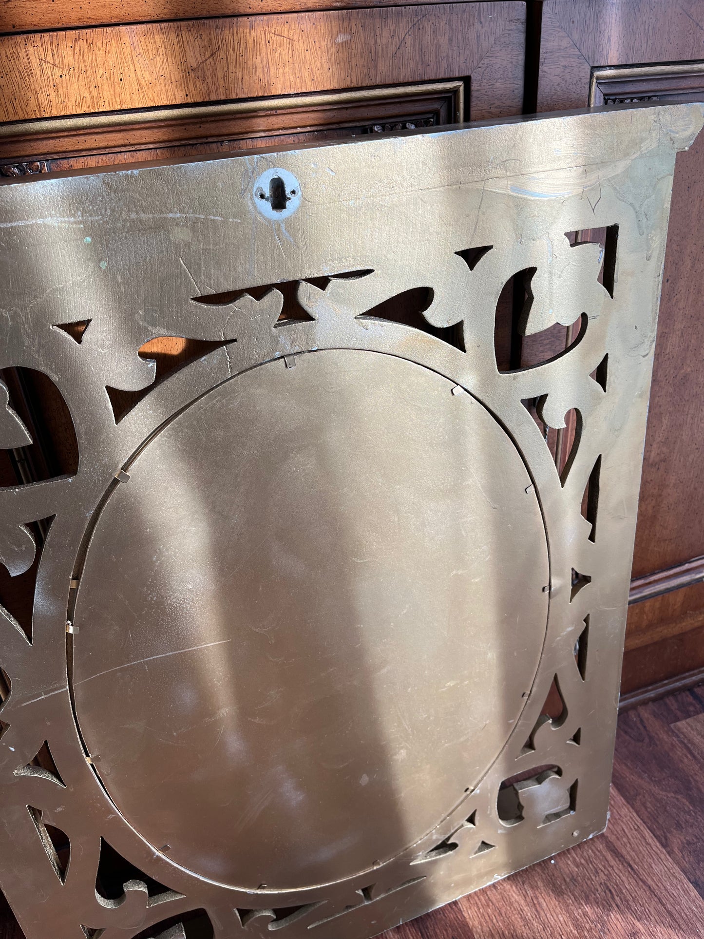 Exquisite Vintage Gold French Style Mirror with Filigree Design and Collectible Shelf